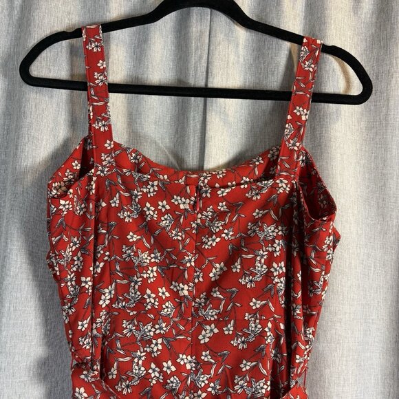 Banana Republic Red Floral Print Strappy Flounce Belted Midi Sundress SZ‎ 10-12 - Picture 6 of 14